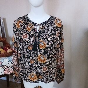 Rachel Zoe- Black and Orange Floral Blouse